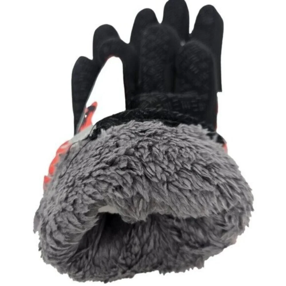 Kids Fur Lined Winter Ski Gloves with Dinosaurs, Red